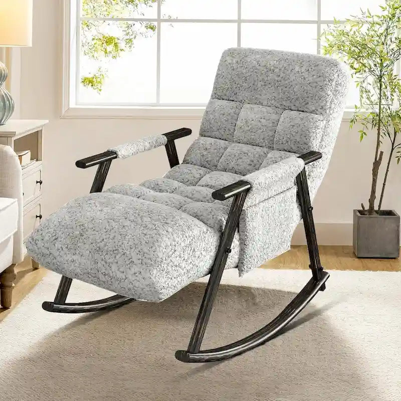 Fauteuil à bascule moderne classique en tissu rembourré avec poche de rangement
