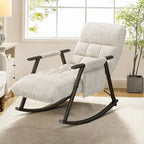Fauteuil à bascule moderne classique en tissu rembourré avec poche de rangement