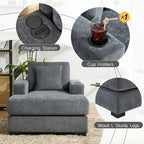Chaise longue surdimensionnée Canapé moderne avec oreillers, station de charge et porte-gobelets