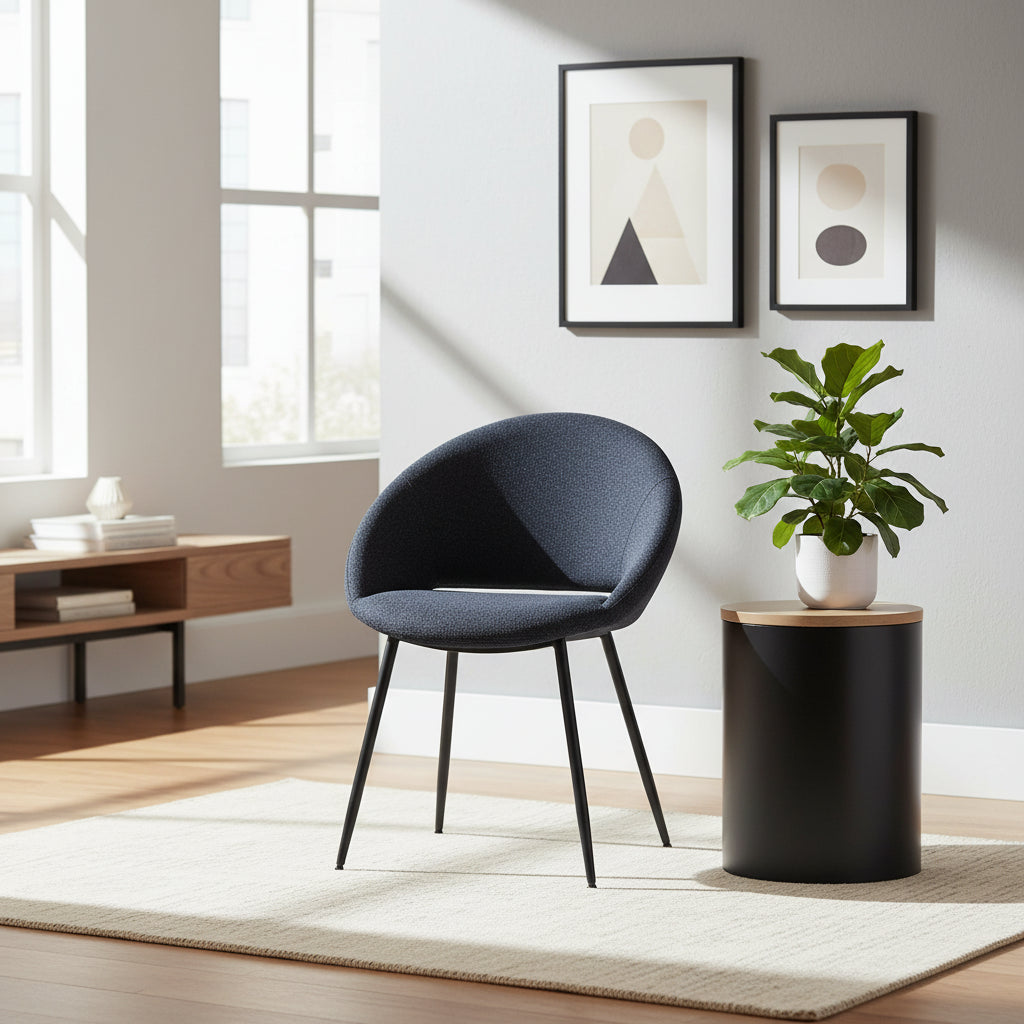 Laus Side Dining Chair Set of 2, Black Boucle, Sleek Black Metal Frame