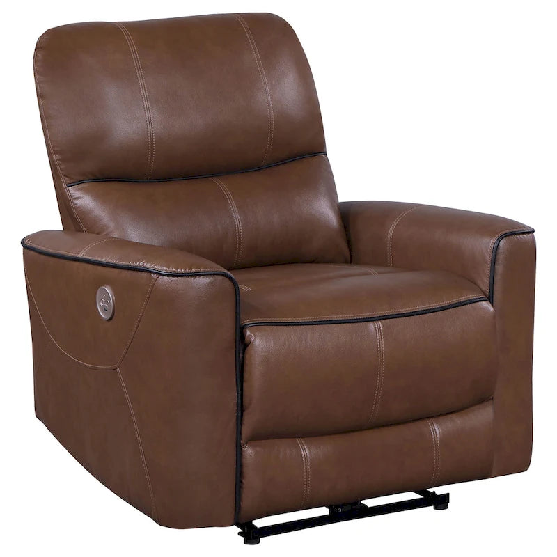 Fauteuil inclinable électrique, similicuir marron, port USB, coussins en mousse