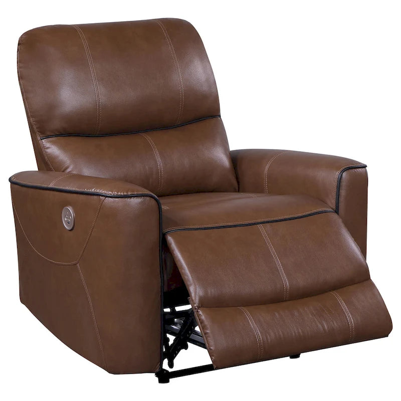 Fauteuil inclinable électrique, similicuir marron, port USB, coussins en mousse