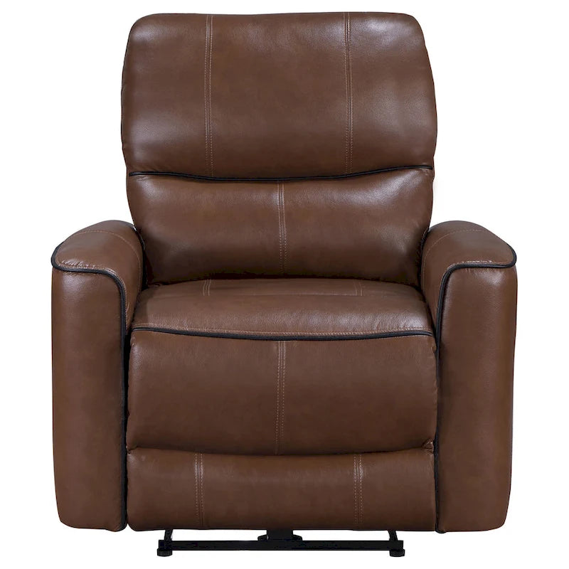 Fauteuil inclinable électrique, similicuir marron, port USB, coussins en mousse