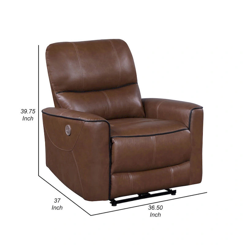 Fauteuil inclinable électrique, similicuir marron, port USB, coussins en mousse