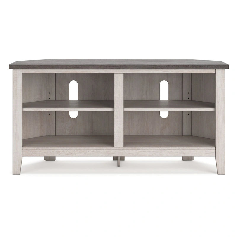 Meuble TV console, 4 étagères, gris, blanc rustique, 48 pouces