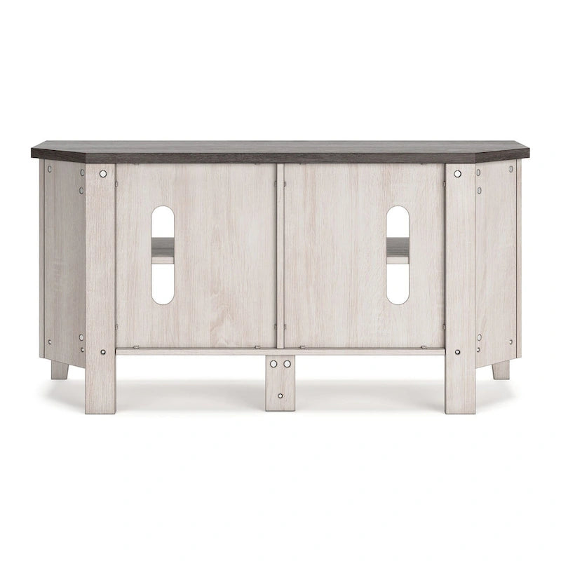 Meuble TV console, 4 étagères, gris, blanc rustique, 48 pouces
