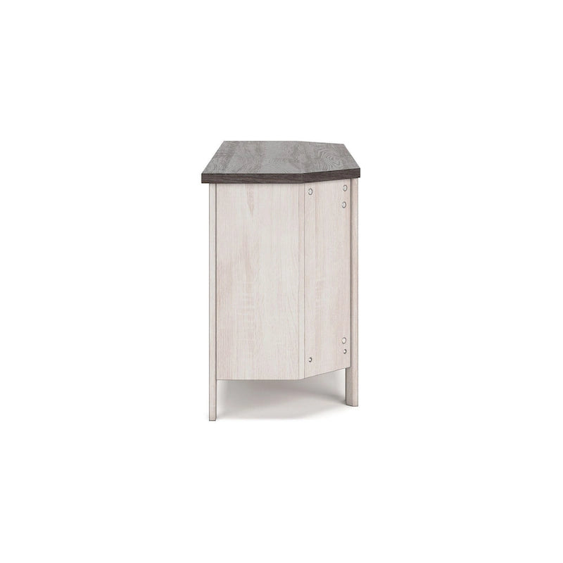 Meuble TV console, 4 étagères, gris, blanc rustique, 48 pouces