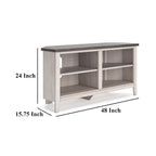 Meuble TV console, 4 étagères, gris, blanc rustique, 48 pouces
