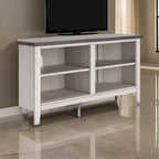 Meuble TV console, 4 étagères, gris, blanc rustique, 48 pouces