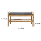 Banc de rangement pour chaussures, assise en polyester gris, bambou couleur noyer, 91 cm