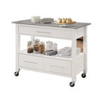 Dessus en acier inoxydable et chariot de cuisine de finition blanche Ottawa (sans tabouret)