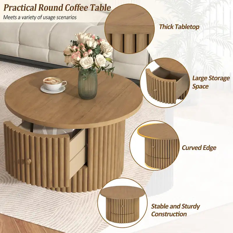 30.5   Table basse avec tiroir et piètement à lattes
