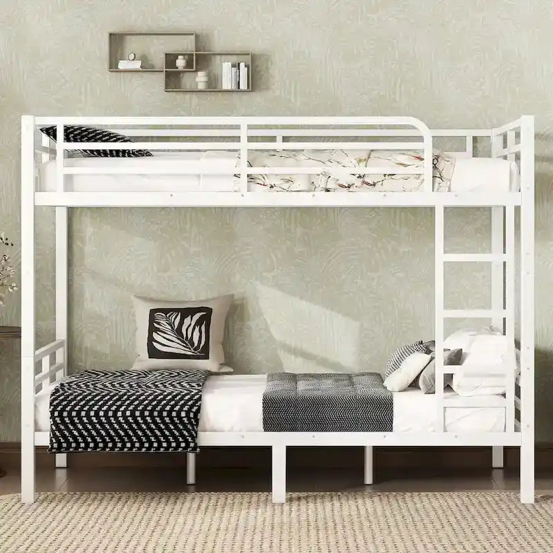 Lit superposé métallique Twin XL sur Twin XL pour adolescents et adultes, gain de place/réduction du bruit/pas besoin de sommier, blanc