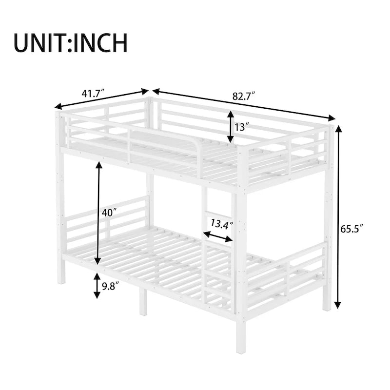 Lit superposé métallique Twin XL sur Twin XL pour adolescents et adultes, gain de place/réduction du bruit/pas besoin de sommier, blanc