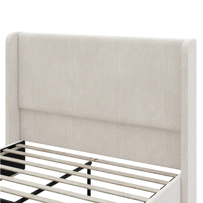 Lit king size en velours côtelé avec tête de lit capitonnée de 119 cm et cadre en métal/bois (sommier tapissier non requis)