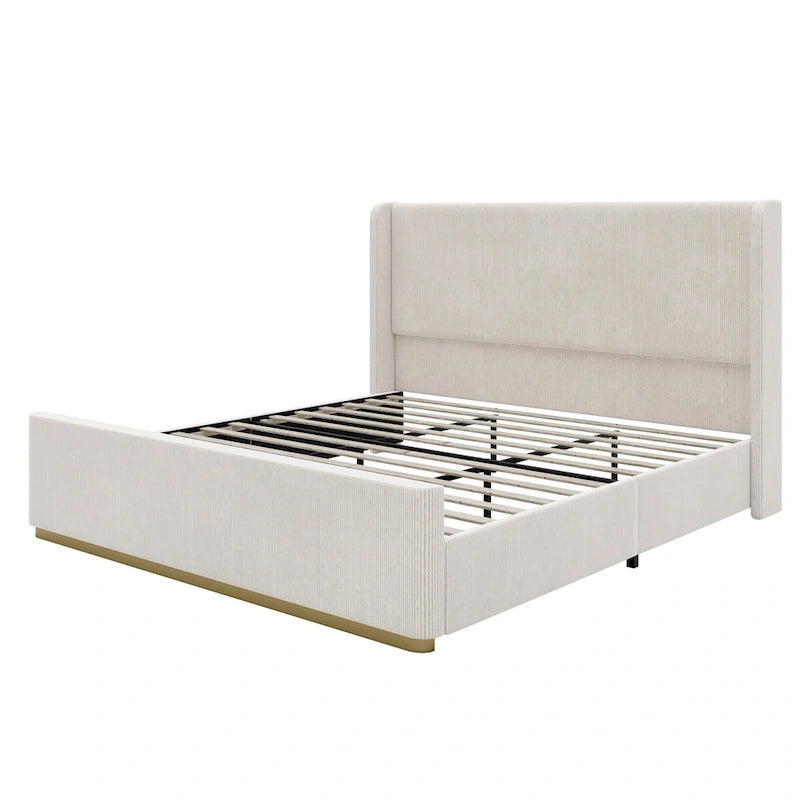 Lit king size en velours côtelé avec tête de lit capitonnée de 119 cm et cadre en métal/bois (sommier tapissier non requis)