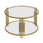 Table basse en verre trempé de 31,5 po avec motif métallique asymétrique et étagère inférieure