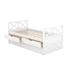 Lit de repos double en pin blanc avec tiroirs et lit gigogne