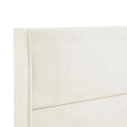 Lit plateforme style Queen Size beige avec tête de lit capitonnée en velours