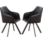 Chaise de salle à manger pivotante en similicuir noir au design rétro avec piètement en métal
