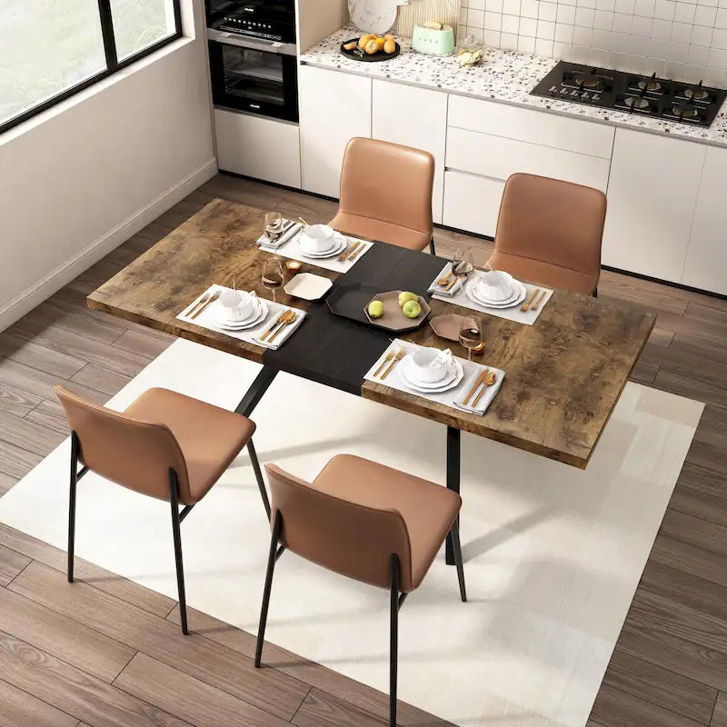 Table de salle à manger rectangulaire rétro avec plateau et plaque centrale noire embossée