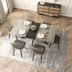 Table de salle à manger rectangulaire rétro avec plateau et plaque centrale noire embossée
