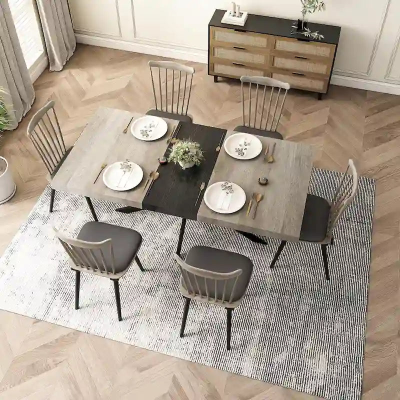 Table de salle à manger rectangulaire rétro avec plateau et plaque centrale noire embossée