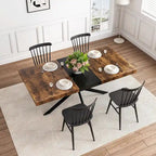 Table de salle à manger rectangulaire rétro avec plateau et plaque centrale noire embossée