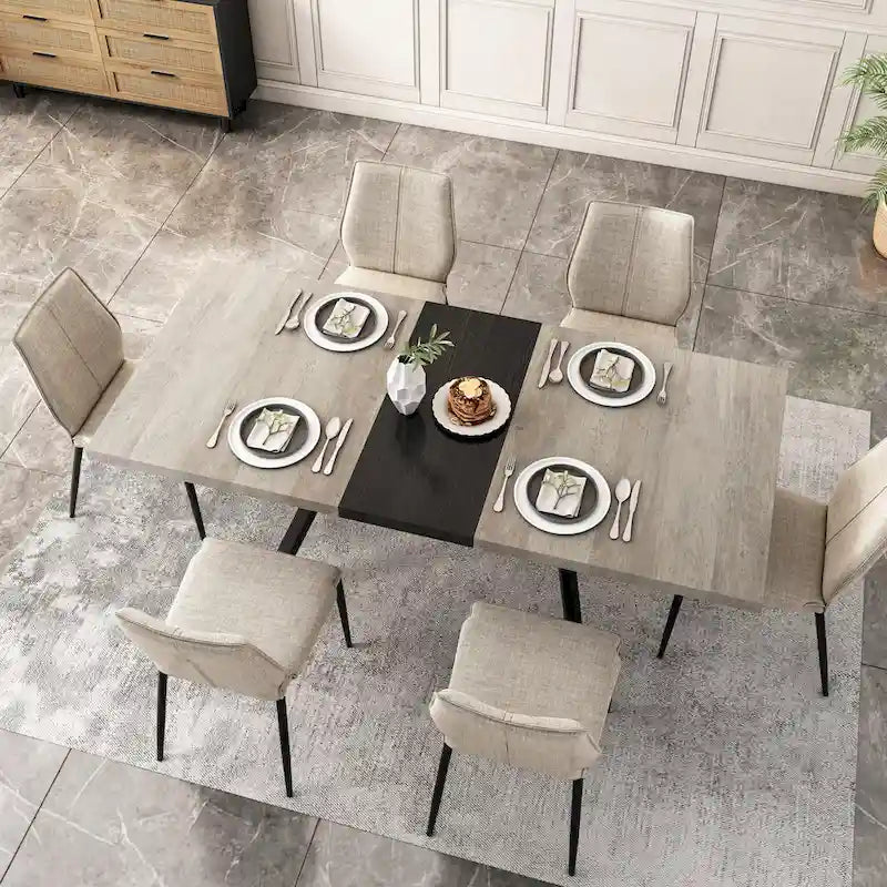 Table de salle à manger rectangulaire rétro avec plateau et plaque centrale noire embossée