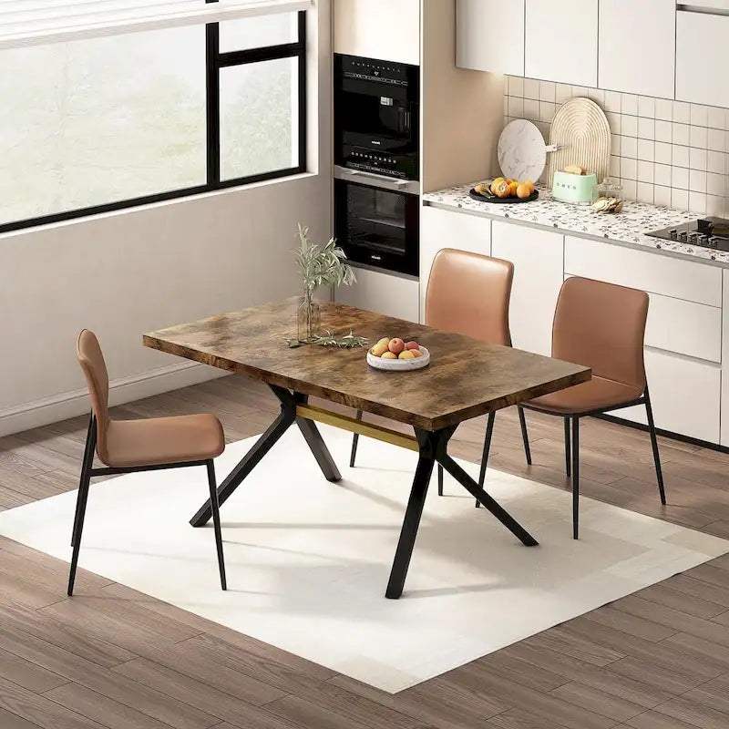 Table de salle à manger rectangulaire rétro avec plateau et plaque centrale noire embossée