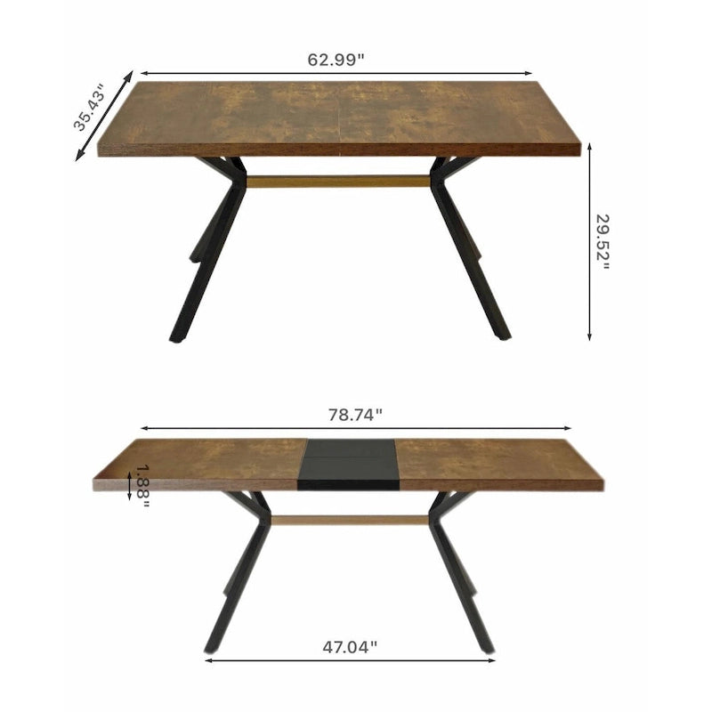 Table de salle à manger rectangulaire rétro avec plateau et plaque centrale noire embossée
