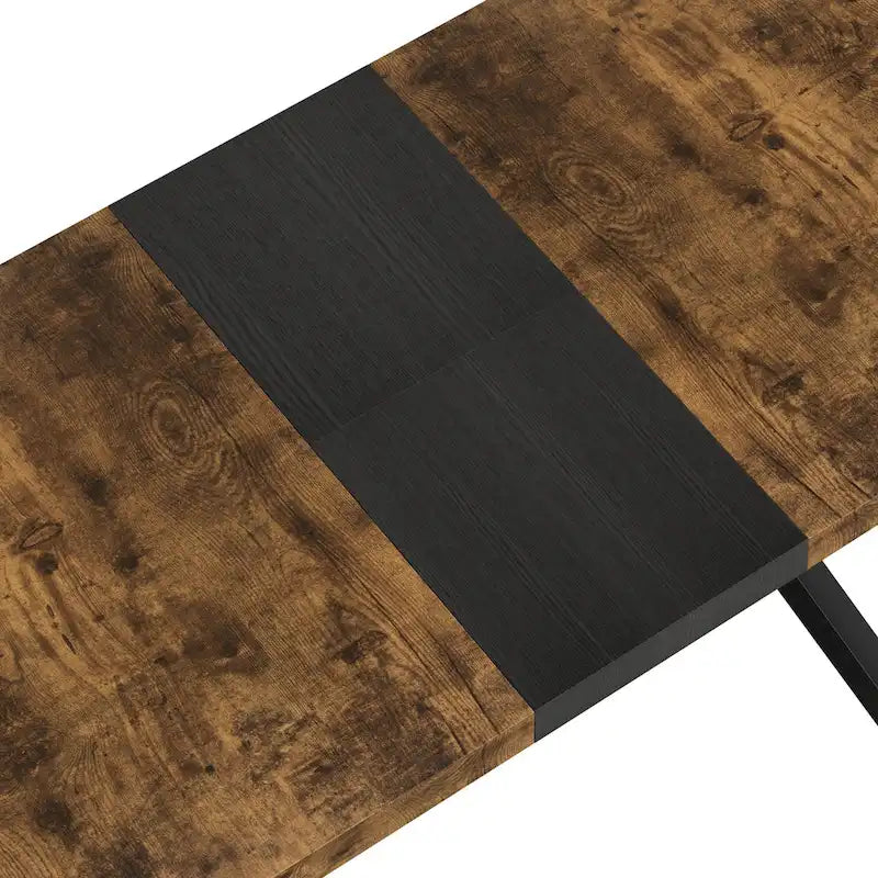 Table de salle à manger rectangulaire rétro avec plateau et plaque centrale noire embossée