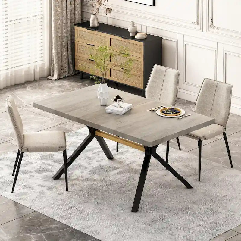 Table de salle à manger rectangulaire rétro avec plateau et plaque centrale noire embossée