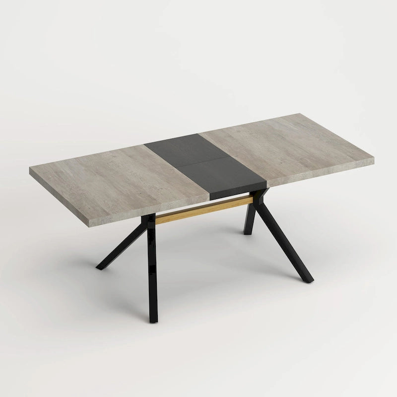 Table de salle à manger rectangulaire rétro avec plateau et plaque centrale noire embossée