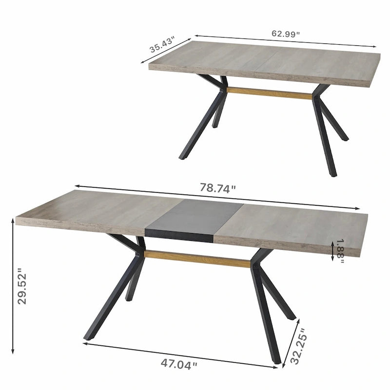 Table de salle à manger rectangulaire rétro avec plateau et plaque centrale noire embossée