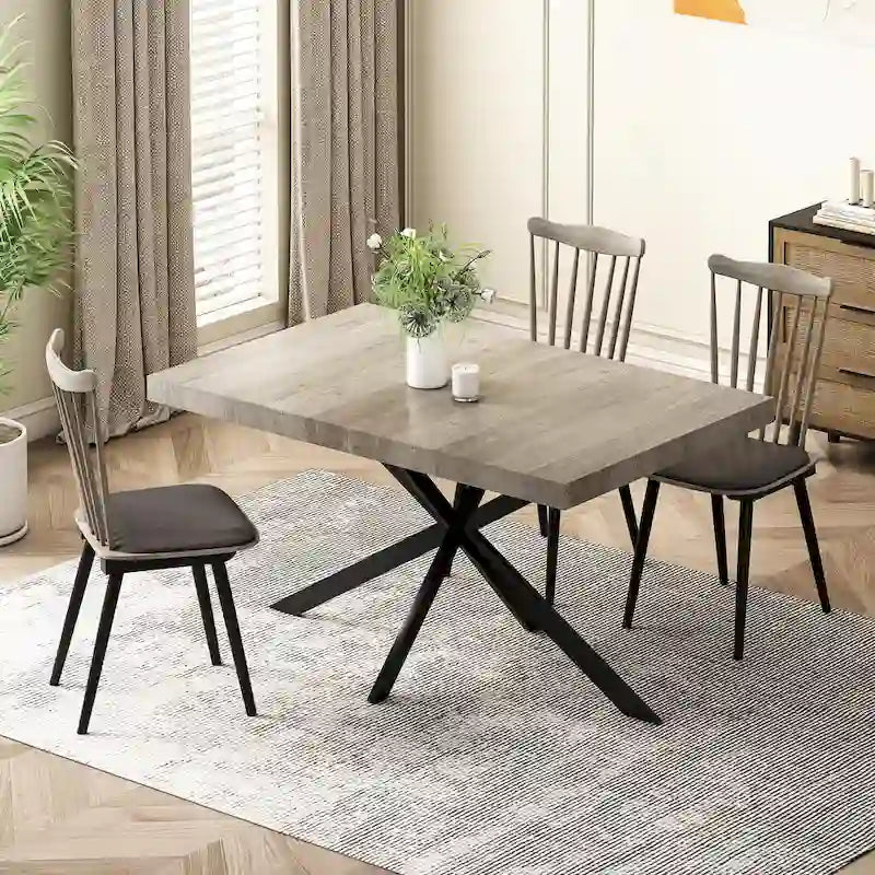 Table de salle à manger rectangulaire rétro avec plateau et plaque centrale noire embossée