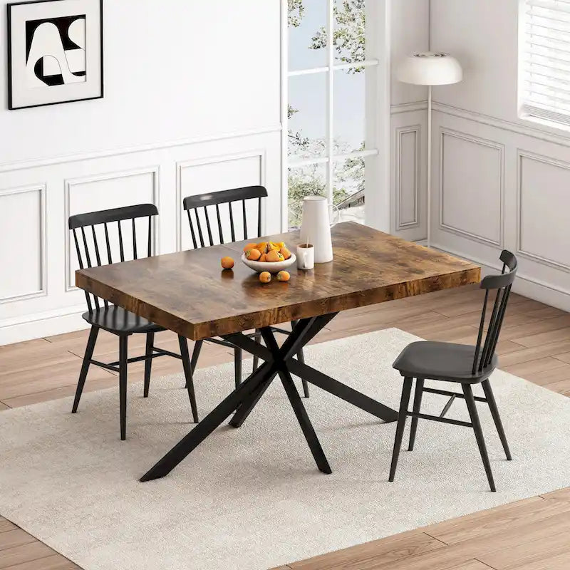 Table de salle à manger rectangulaire rétro avec plateau et plaque centrale noire embossée