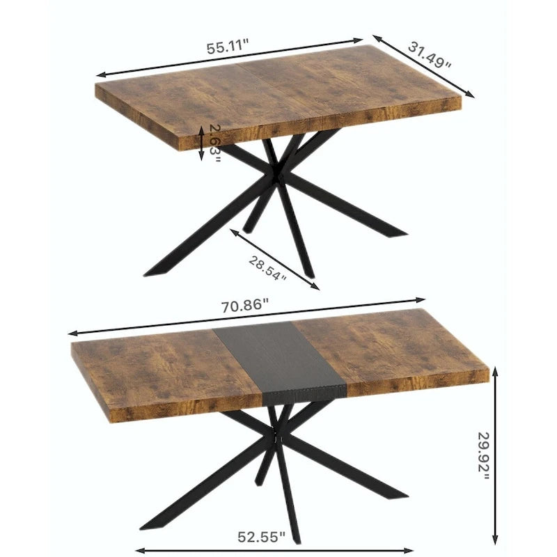 Table de salle à manger rectangulaire rétro avec plateau et plaque centrale noire embossée