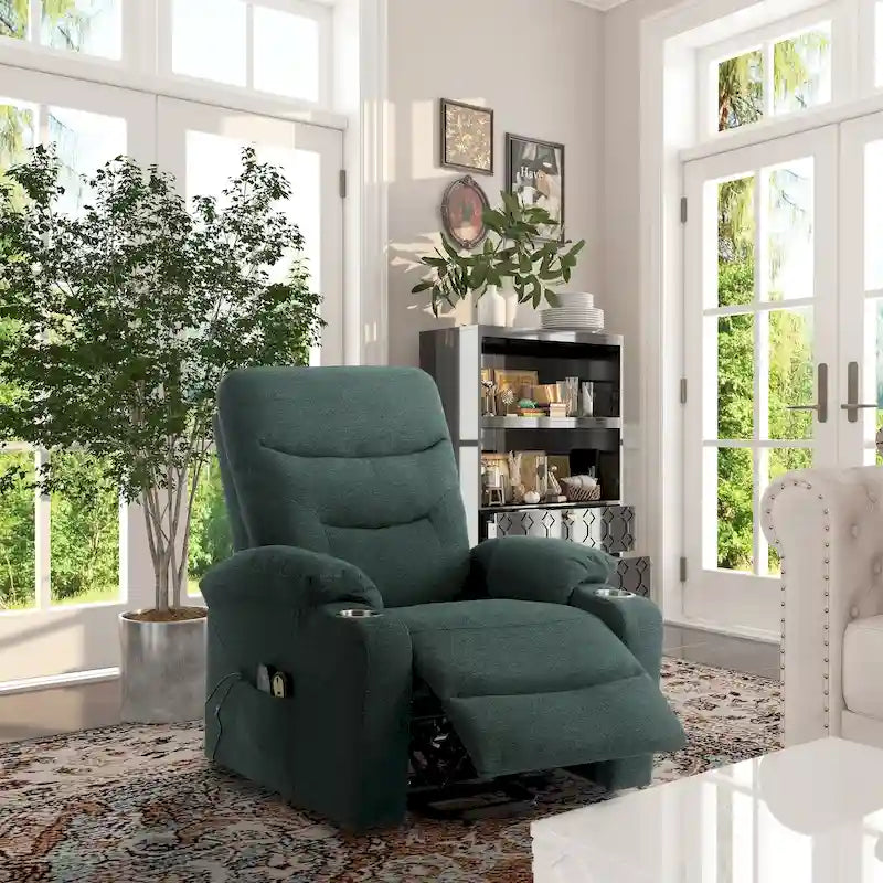 Fauteuil inclinable de massage électrique rembourré avec porte-gobelet