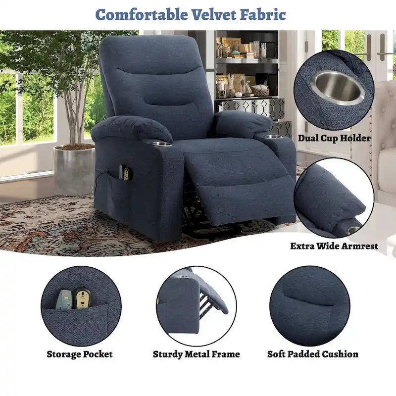 Fauteuil inclinable de massage électrique rembourré avec porte-gobelet