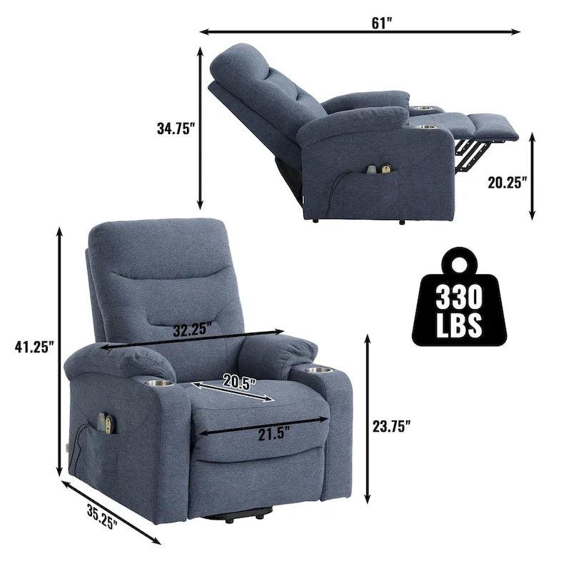 Fauteuil inclinable de massage électrique rembourré avec porte-gobelet