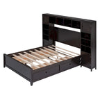 Lit double en bois avec armoire et étagère intégrées, expresso