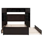 Lit double en bois avec armoire et étagère intégrées, expresso