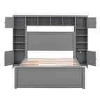 Lit double en bois avec armoire et étagère intégrées, expresso