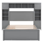 Lit double en bois avec armoire et étagère intégrées, expresso