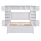 Lit double en bois avec armoire et étagère intégrées, expresso