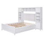 Lit double en bois avec armoire et étagère intégrées, expresso