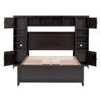 Lit double en bois avec armoire et étagère intégrées, expresso