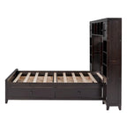 Lit double en bois avec armoire et étagère intégrées, expresso