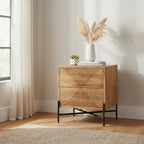 Cairo Light Brown Solid Wood w/ Black Iron Frame & 2 Drawer Accent Table - 22L x 22W x 26H